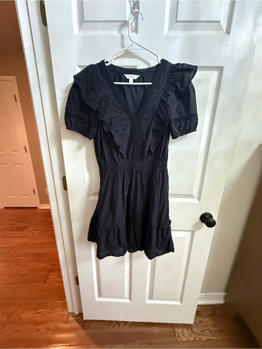 LC Lauren Conrad Black Ruffle V‑Neck Mini Dress